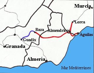 Mapa ferrocarril Lorca-Baza y Baza-Guadix